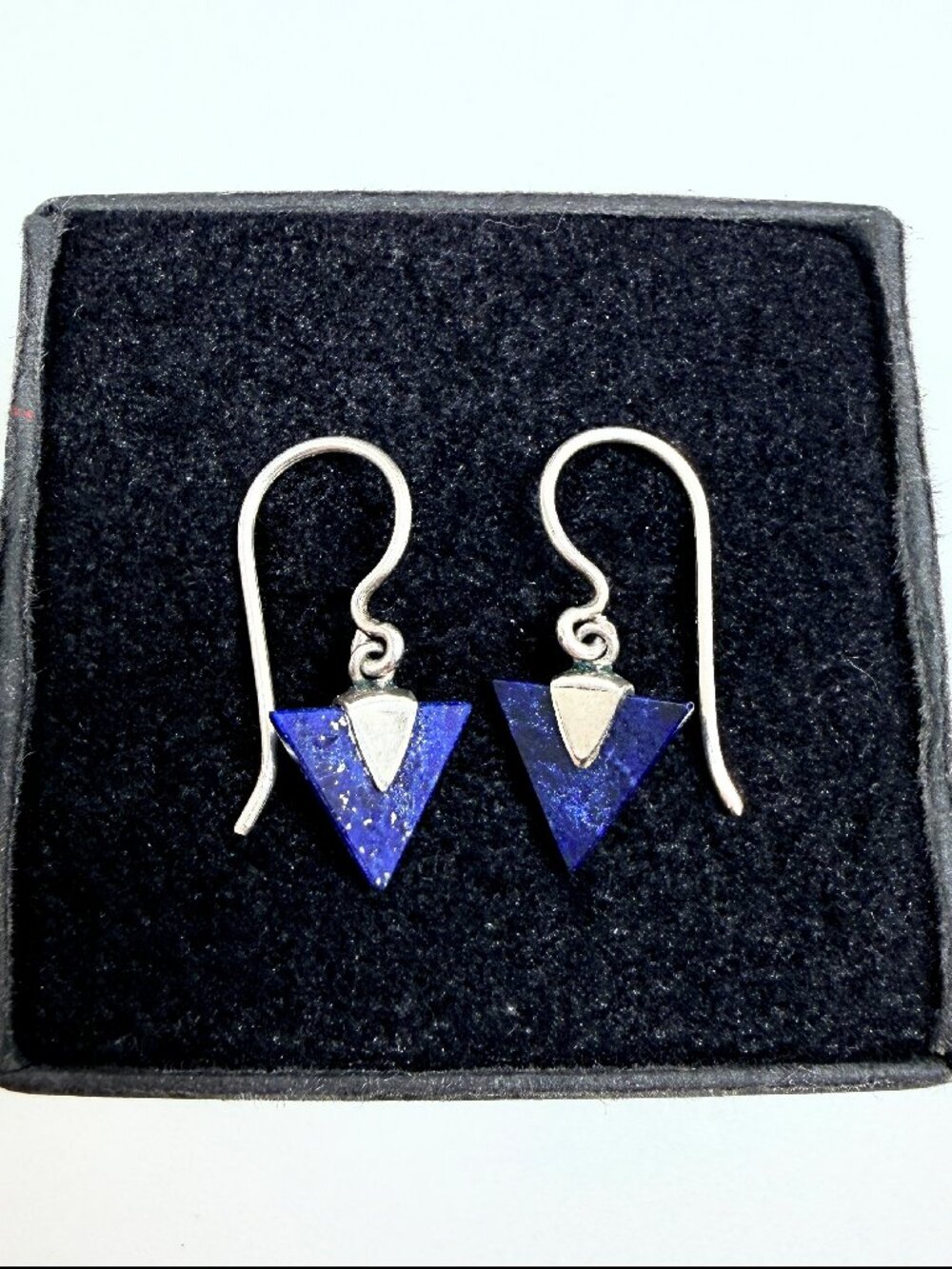 925 Sterling Silver Genuine Lapis Lazuli Vintage Dangle Earrings